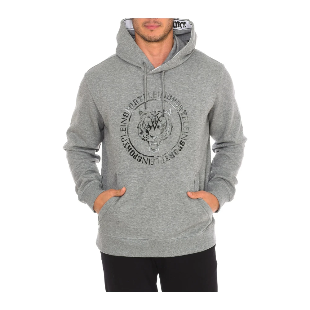 Plein Sport Men's Gray Hoodie With Brand Print And Claws Small