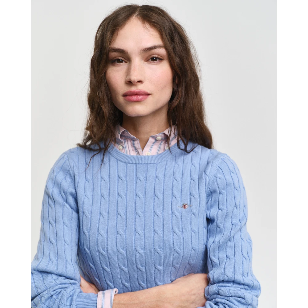 Gant Geribbelde ronde hals trui van katoen Blue Dames
