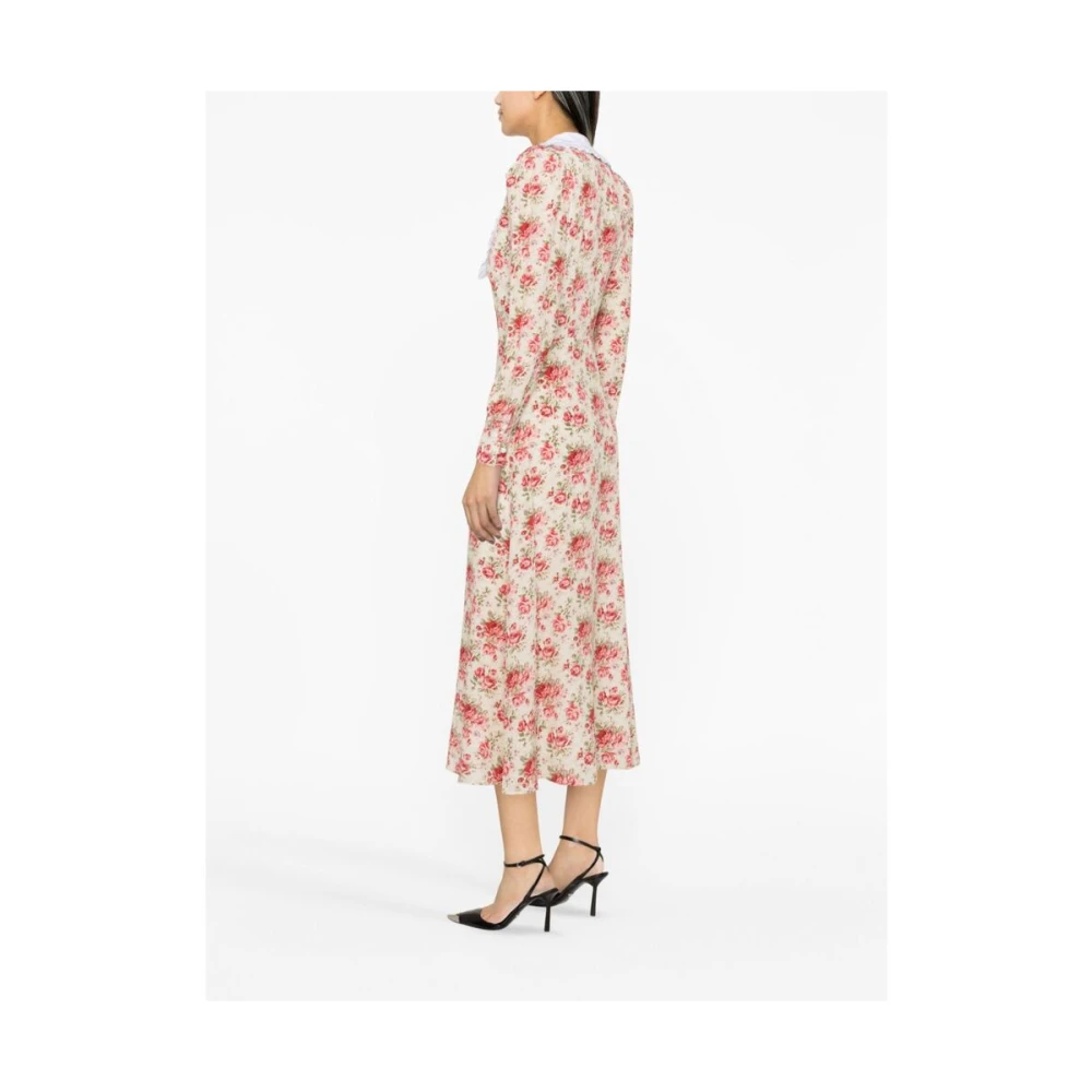 Alessandra Rich Zijden midi-jurk met rozenprint Multicolor Dames