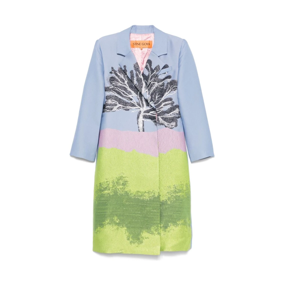 Stine Goya Lichtblauwe Double-Breasted Jas Multicolor Dames