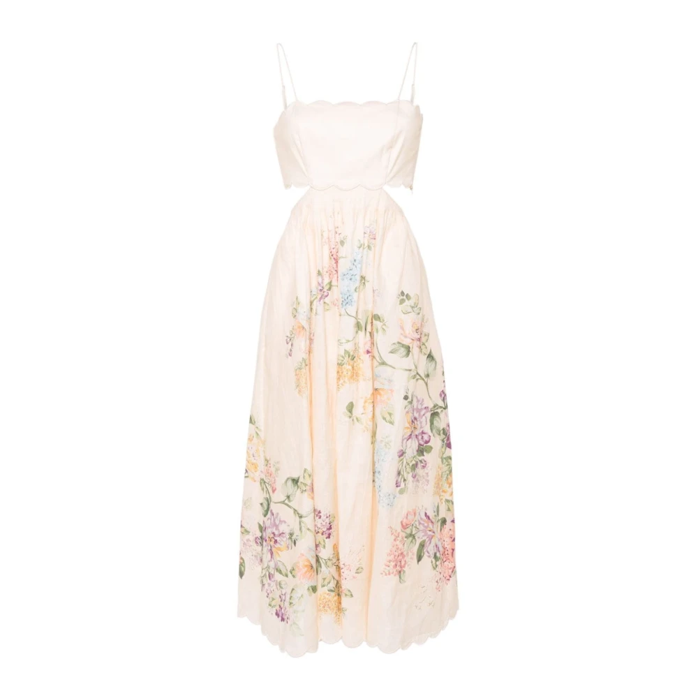 Zimmermann Witte Bloemen Midi Linnen Jurk Multicolor Dames