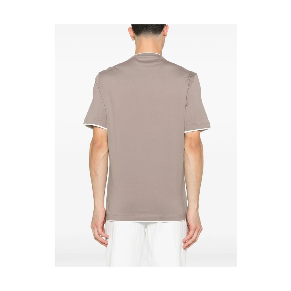BRUNELLO CUCINELLI Beige Crew Neck T-shirt Gray Heren