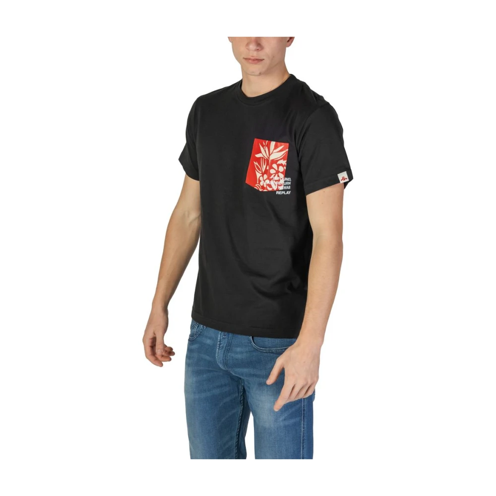 Replay Zwart Katoenen T-Shirt Korte Mouw Black Heren
