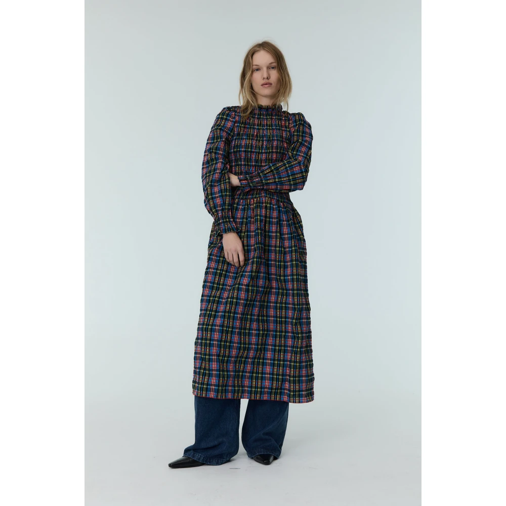 The New Society Ruby Dusk Tartan Ruffle Jurk Multicolor Dames