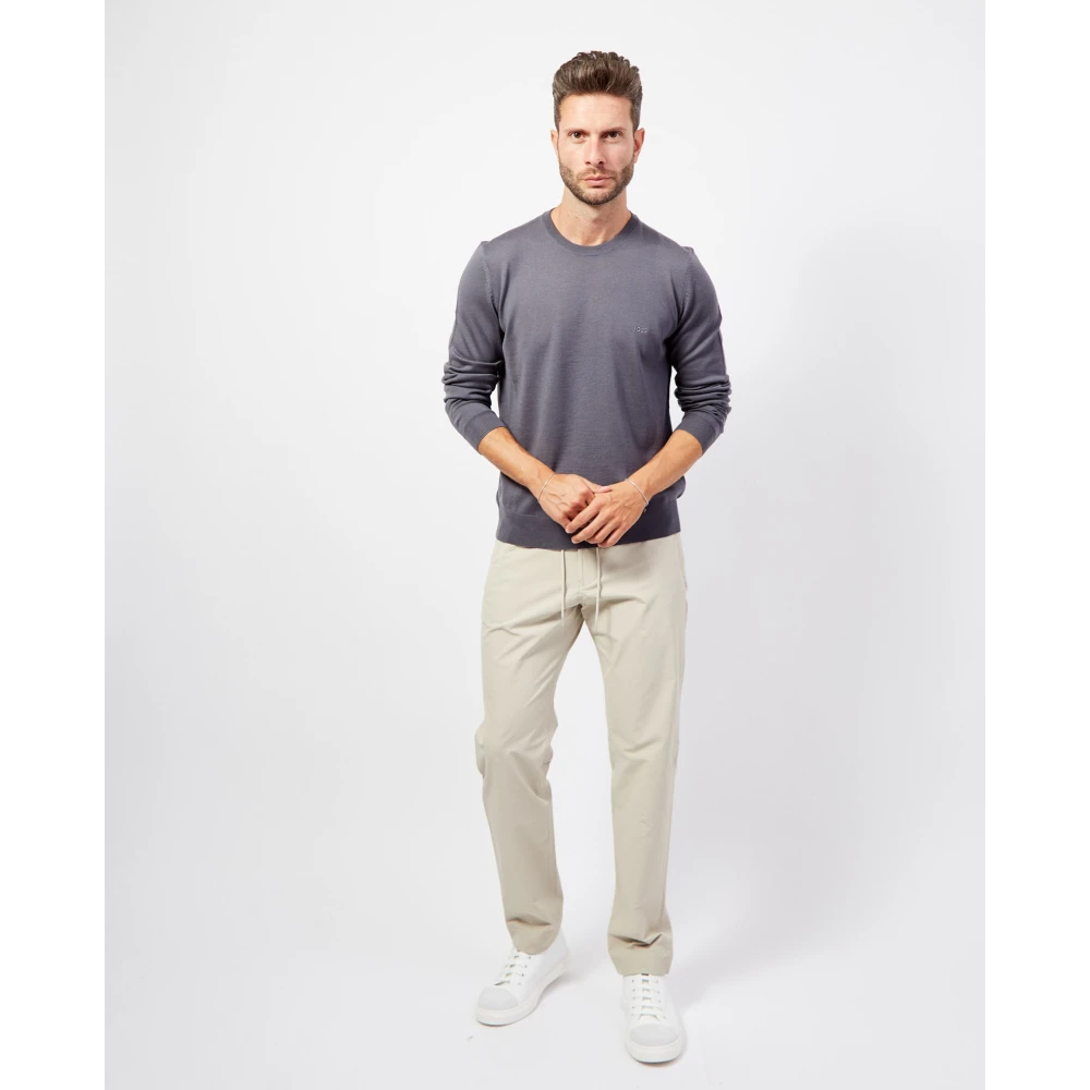 Hugo Boss Grijze Crewneck Sweater Geborduurd Logo Gray Heren