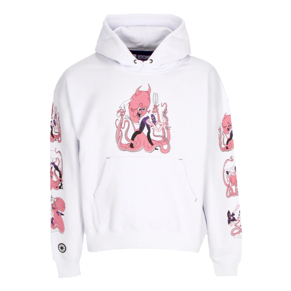 Octopus Love Hoodie Wit Geribbelde Manchetten White Heren