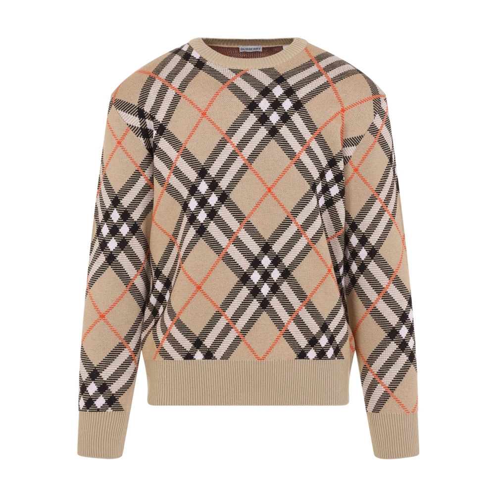 Burberry Sand Check Pullover Sweater Beige Dames