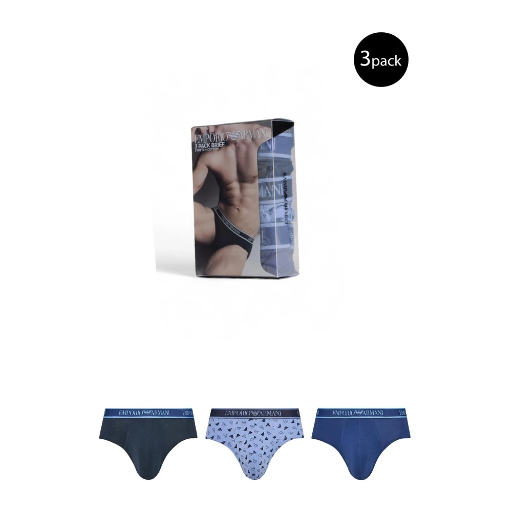 Emporio Armani Blauwe Katoenen Briefs Pak Blue Heren