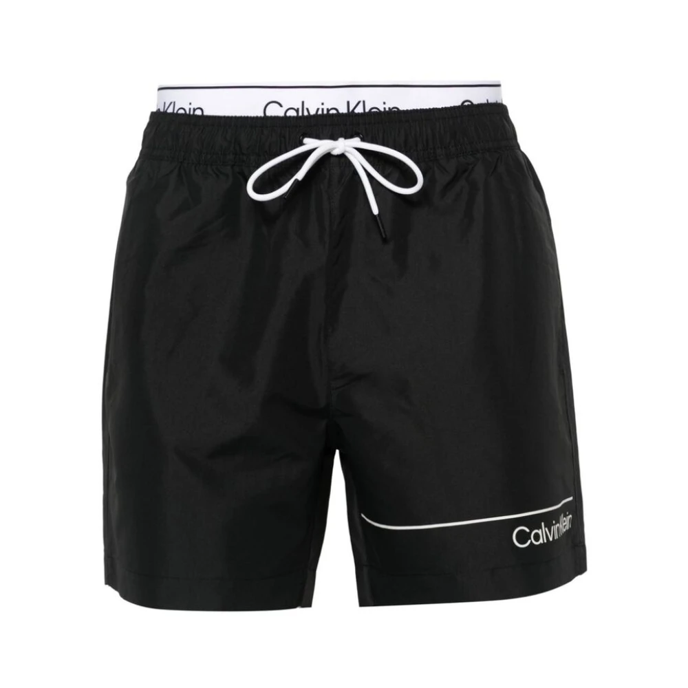 Calvin Klein Swim Double Waistband Swim Shorts Black- Heren Black