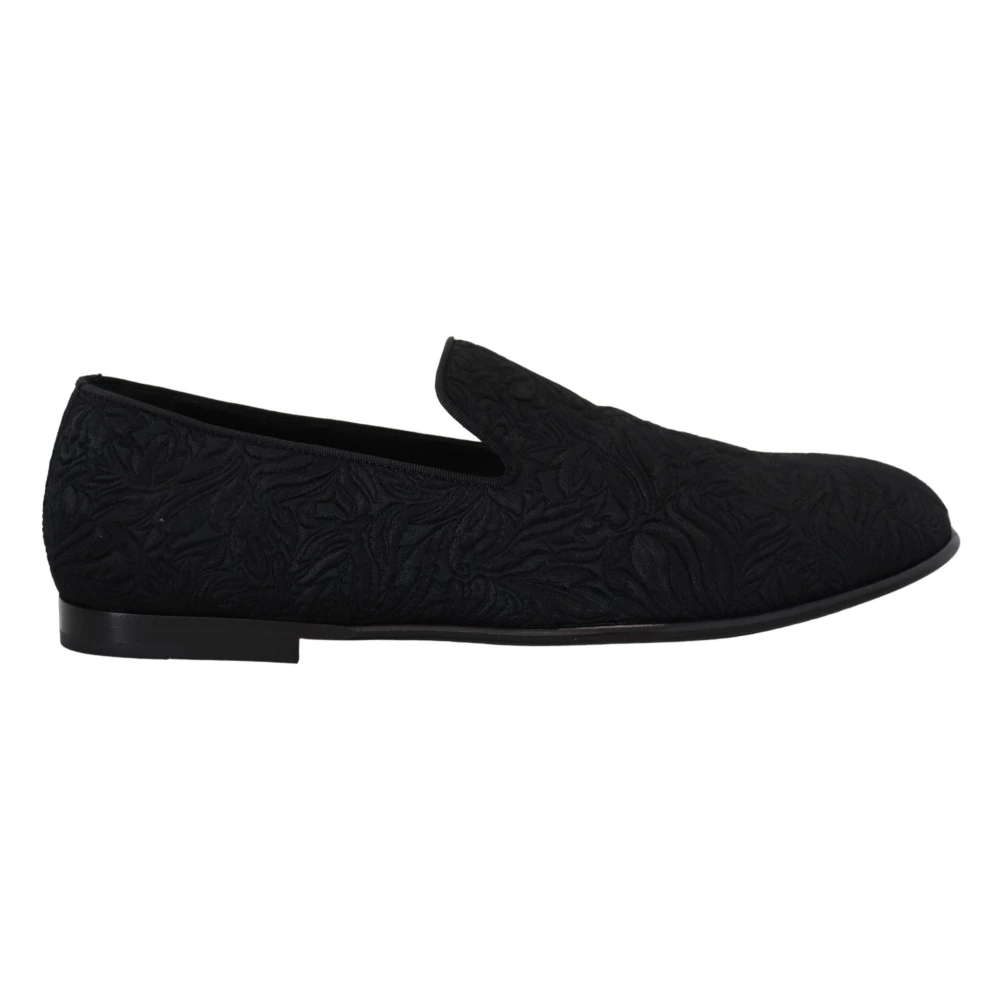 Dolce & Gabbana Men's Black Loafers, 5 Uk, Elegant Jacquard Loafers Slide On Flats