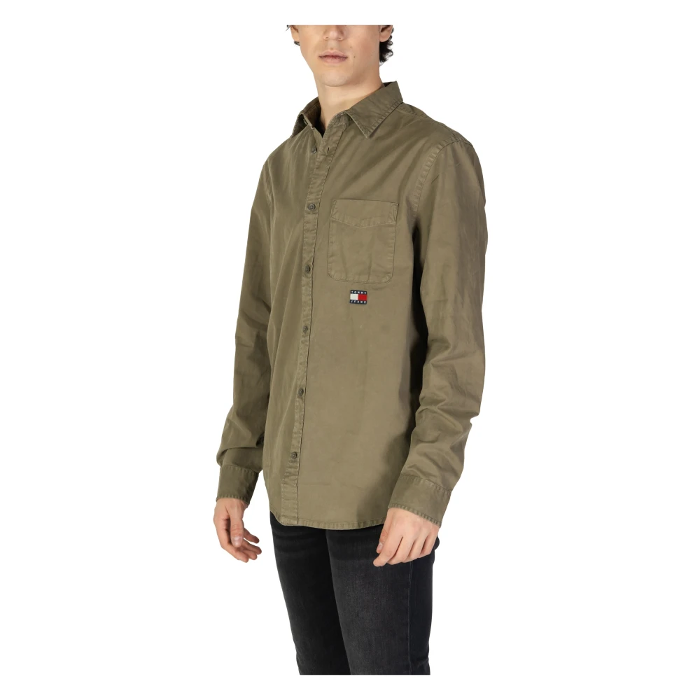 Tommy Jeans Groene Effen Katoenen Overhemd Lente Zomer Green Heren