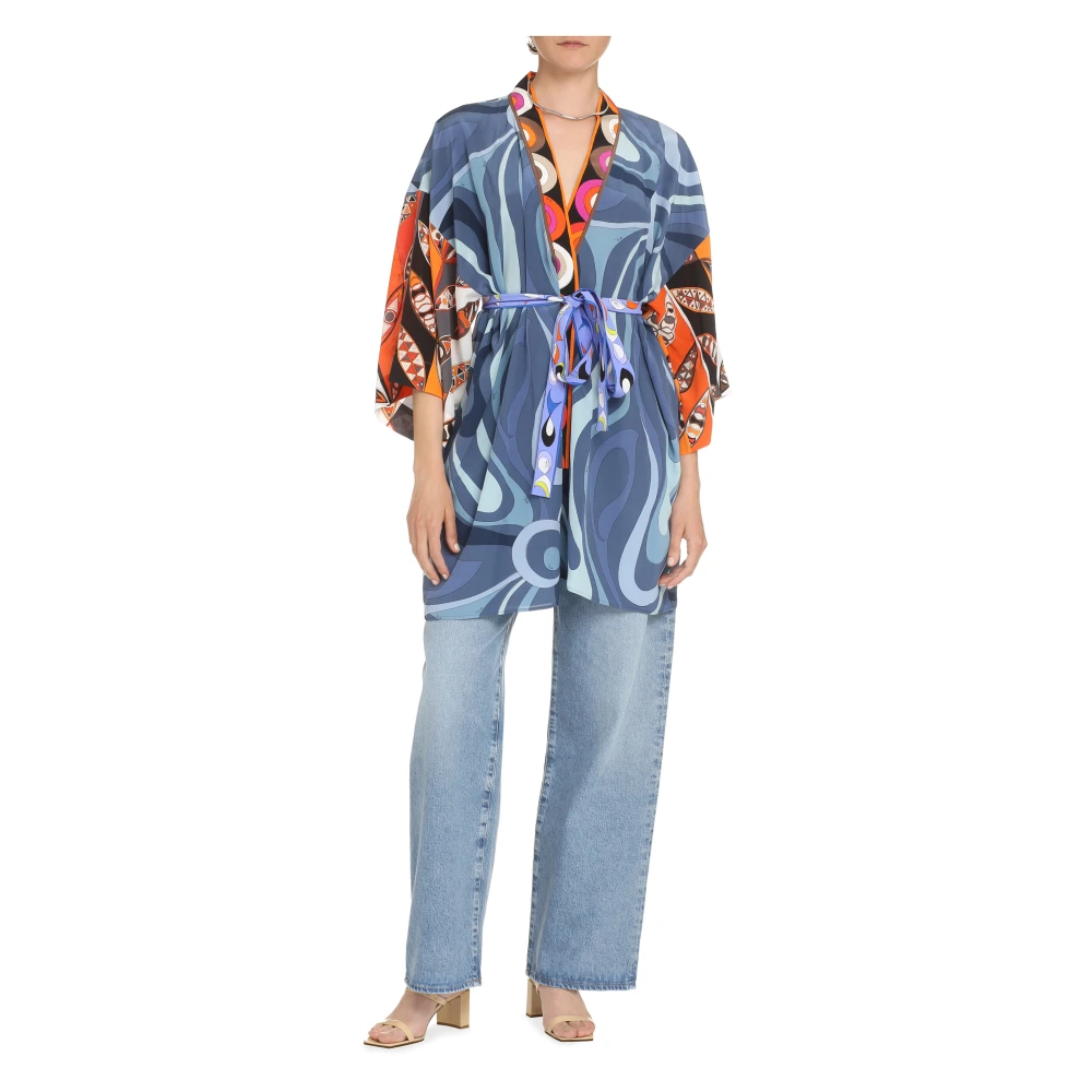 EMILIO PUCCI Zijden nachtjapon met Marmo e Girandole Print Blue Dames
