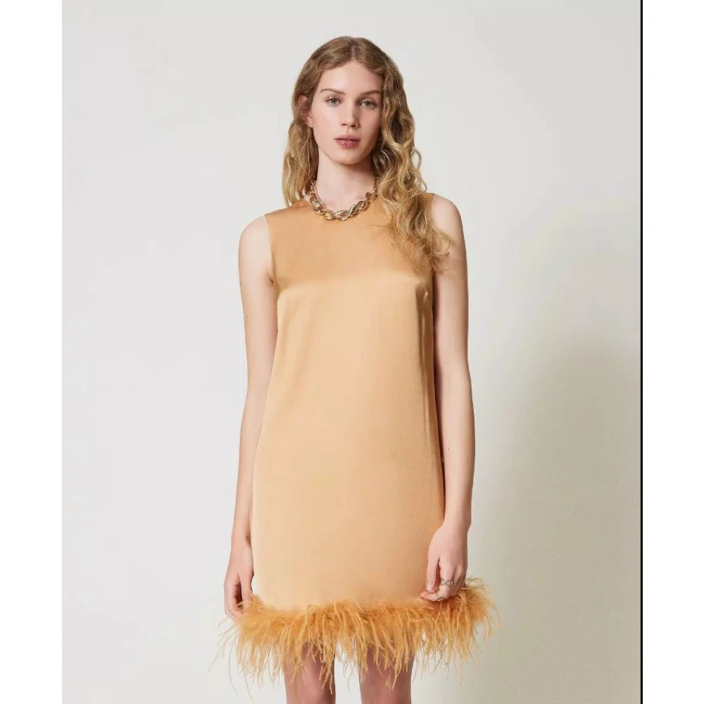 Twinset Marabou Veer Korte Jurk Brown Dames