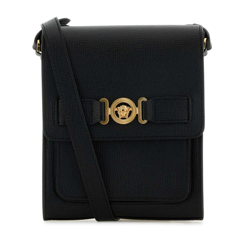 Versace Stilren Svart Läder Crossbody-väska Black, Herr