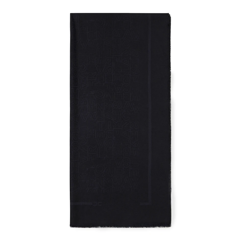 Elisabetta Franchi Jacquard Lettering Pashmina Sjal med Fransar Black, Dam