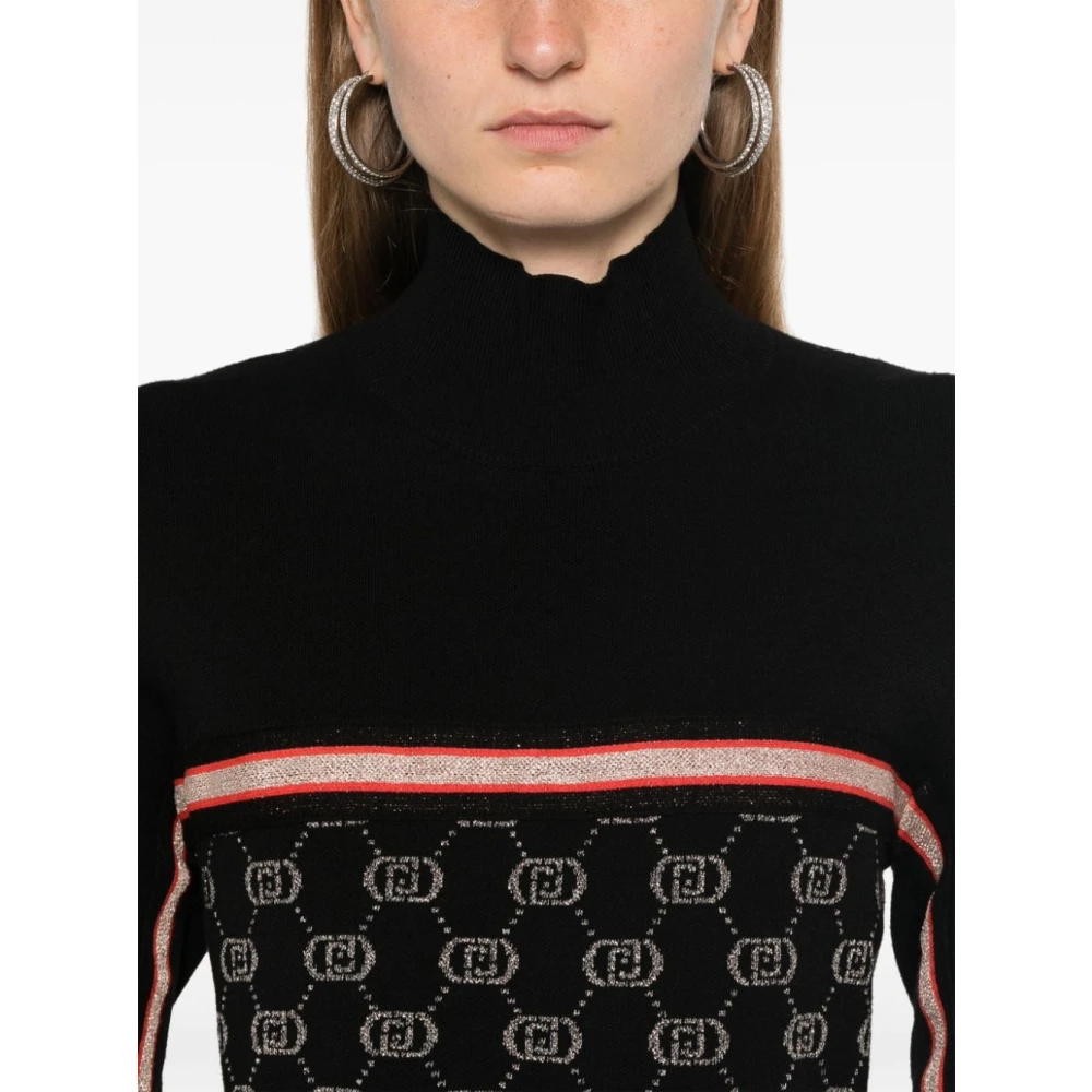 Liu Jo Gebreide Jacquard Logo Jurk Black Dames