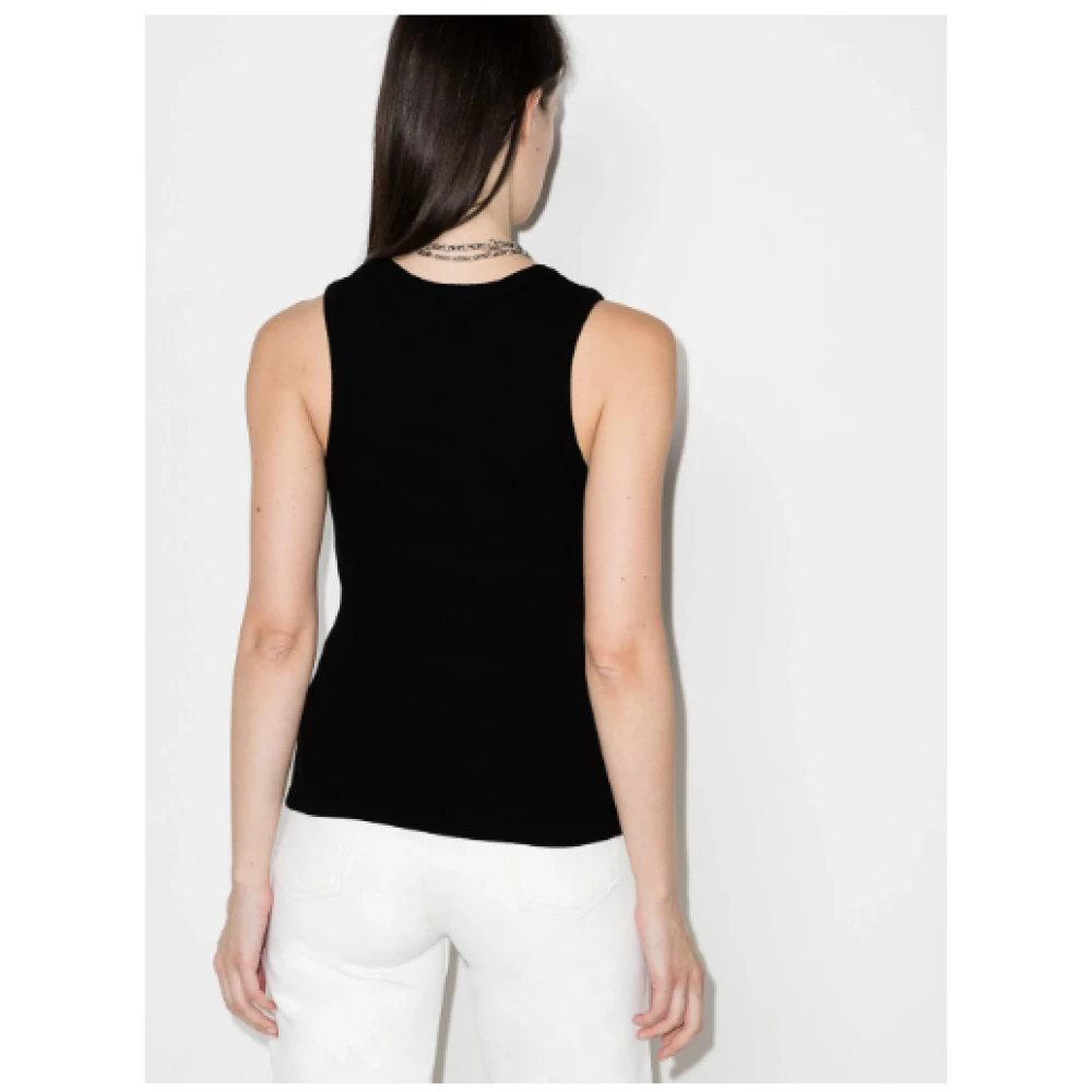 Agolde Zwarte Geribbelde Mouwloze Top met Ronde Hals Black Dames