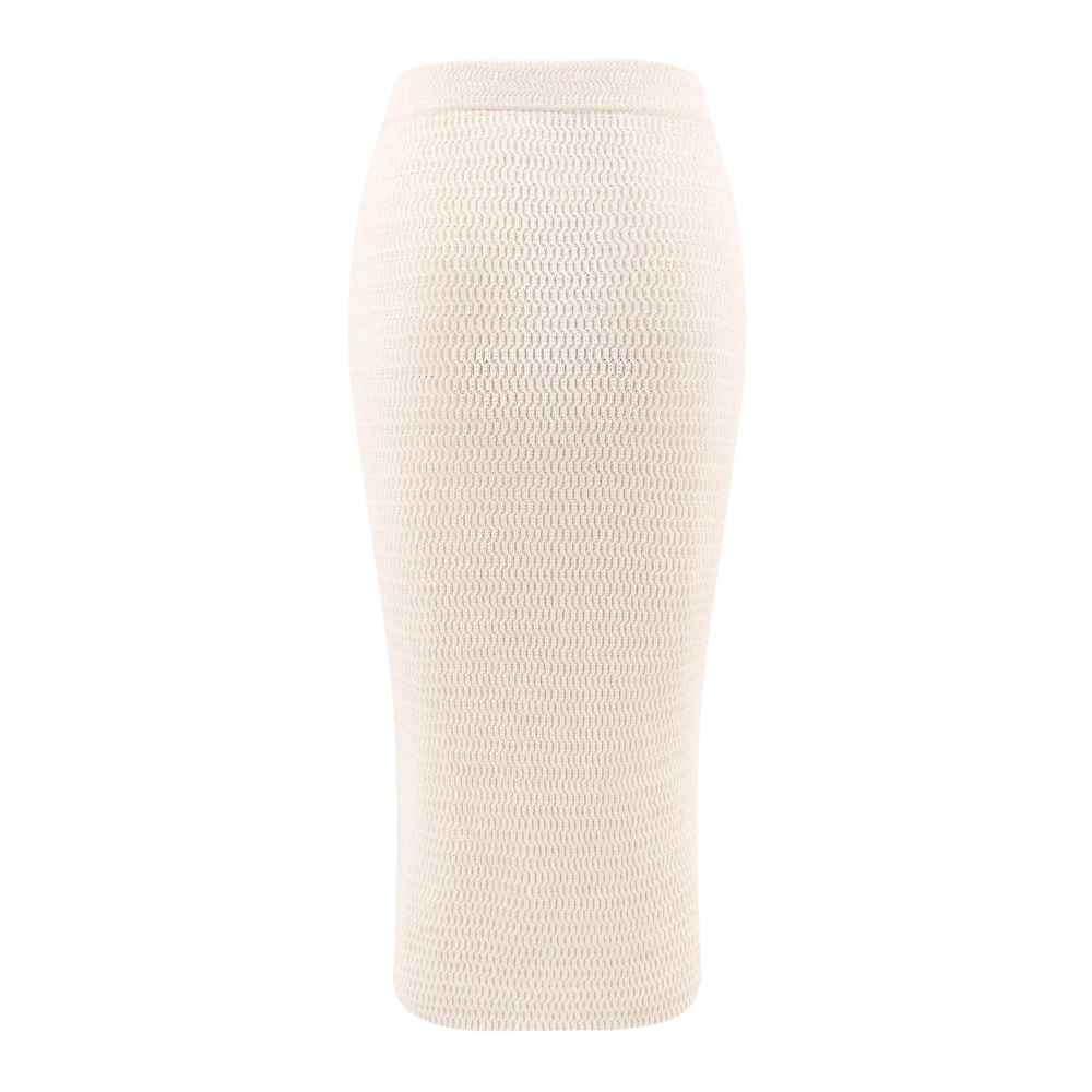 Self Portrait Gebreide Midi Rok met Juweelknopen Beige Dames