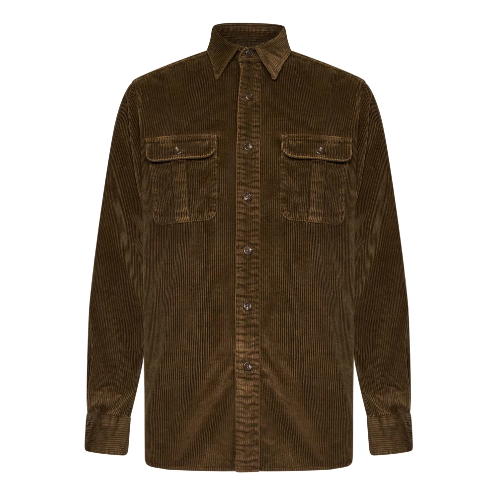 Polo Ralph Lauren Bruine Corduroy Overhemd met Suède Elleboogstukken Brown Heren
