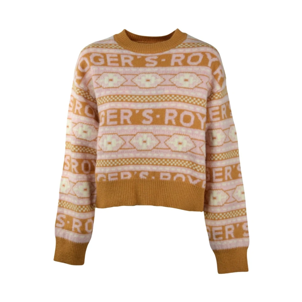 Roy Roger's Geometrische Shetlandwollen trui Brown Dames