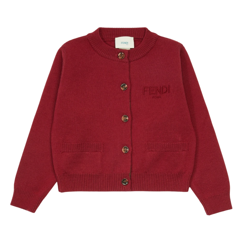 Fendi Girls Red Wool Knit Logo Cardigan - Kids Cardigans - 4 Y - Kids