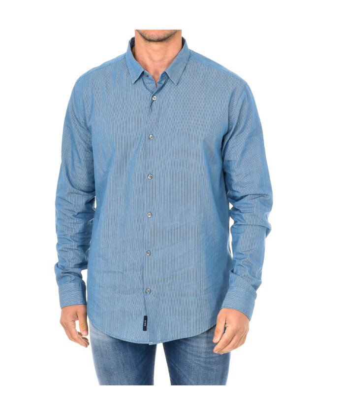 chemise-bleue-manches-longues-col-revers