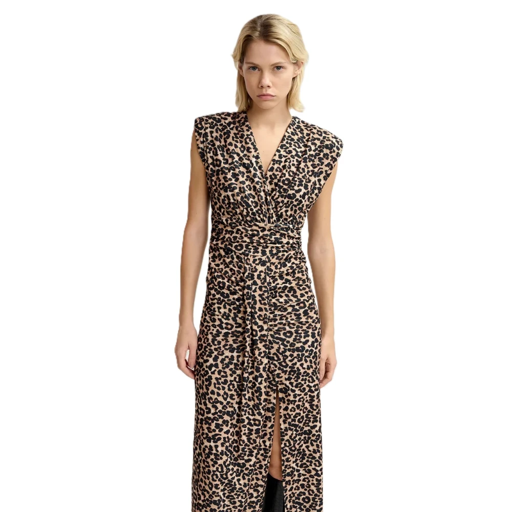 Essentiel Antwerp Gedrukte jurk met V-hals en gerimpelde details Brown Dames