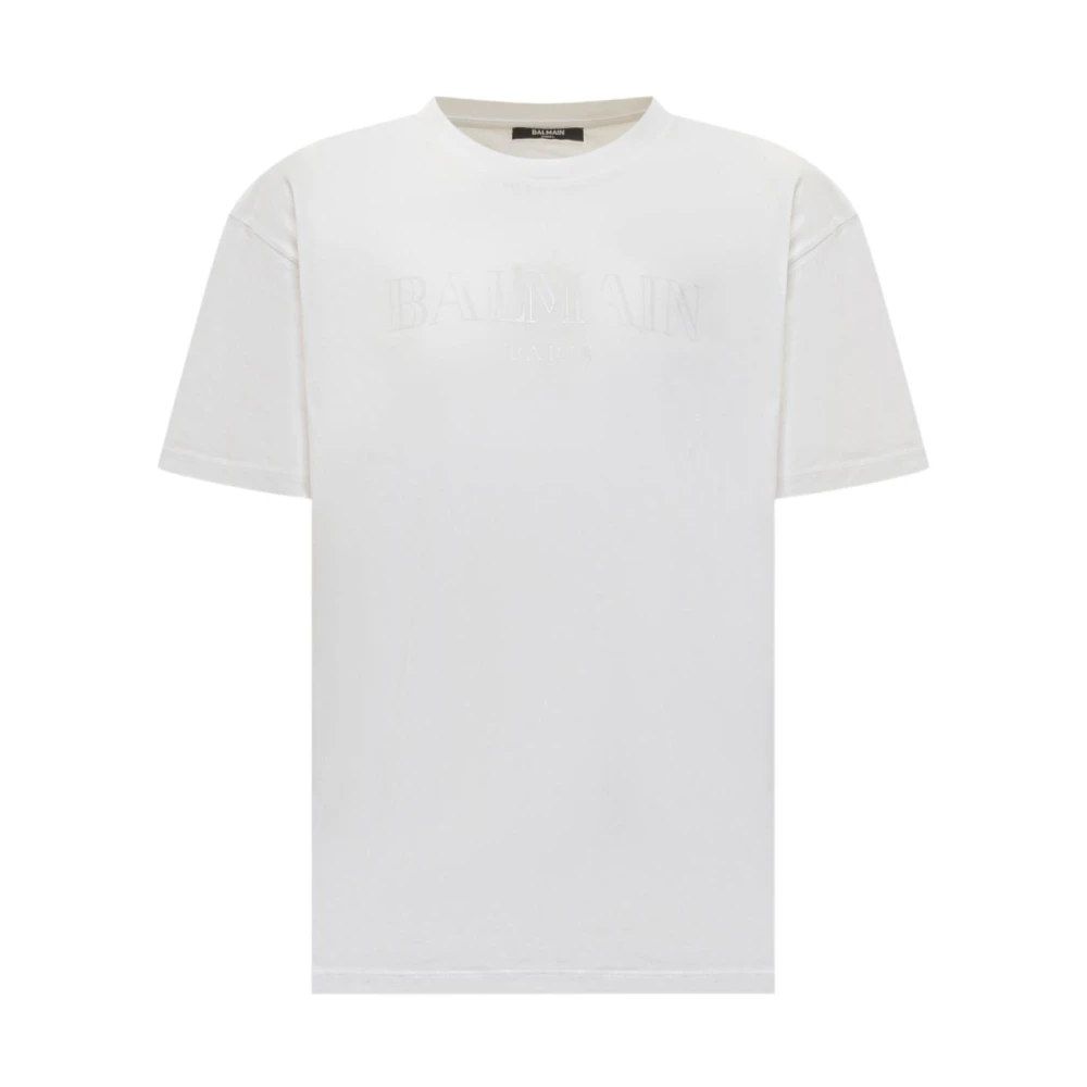 Balmain Boys White Crewneck T-Shirt With Printed Logo - Kids Short Sleeve T-Shirts - 14 Y - Kids
