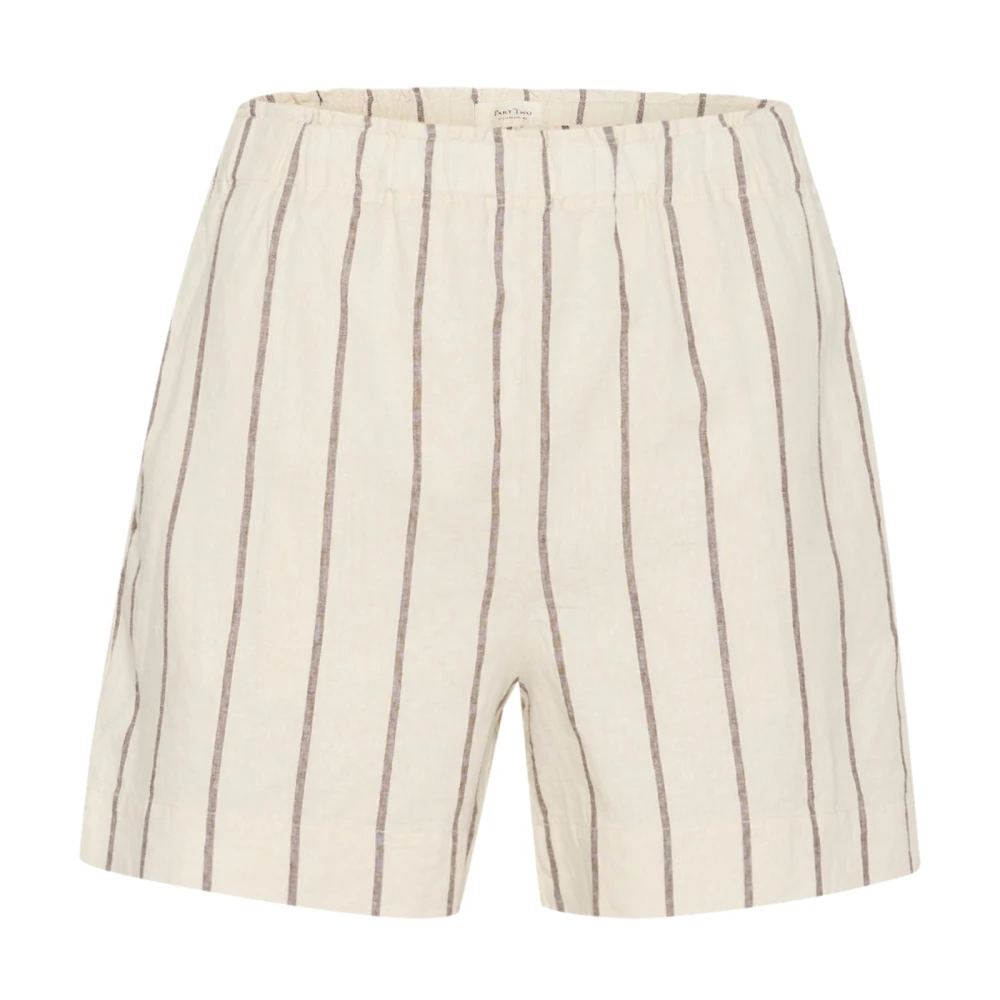 Part Two Women's Beige Eggnog And Brown Stripe Shorts - Short Shorts - L - Shorts