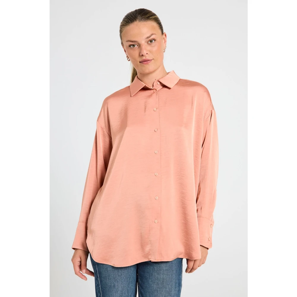 Freequent Satijnen blouse met knoopsluiting Pink Dames