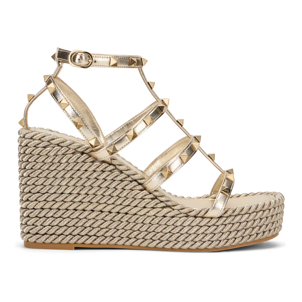 Valentino Garavani Yellow Wedges, Female, 6 Uk, Rockstud Torchon Wedge Sandals