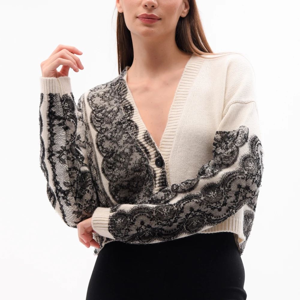 Liviana Conti Beige Kantapplicatie Cardigan Beige Dames