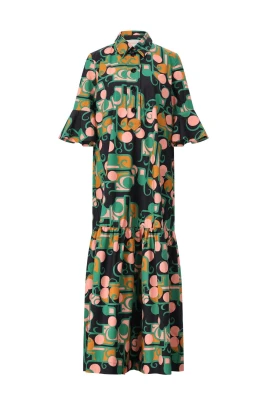 Retro Maxi Klänning med Flowy Ruffles