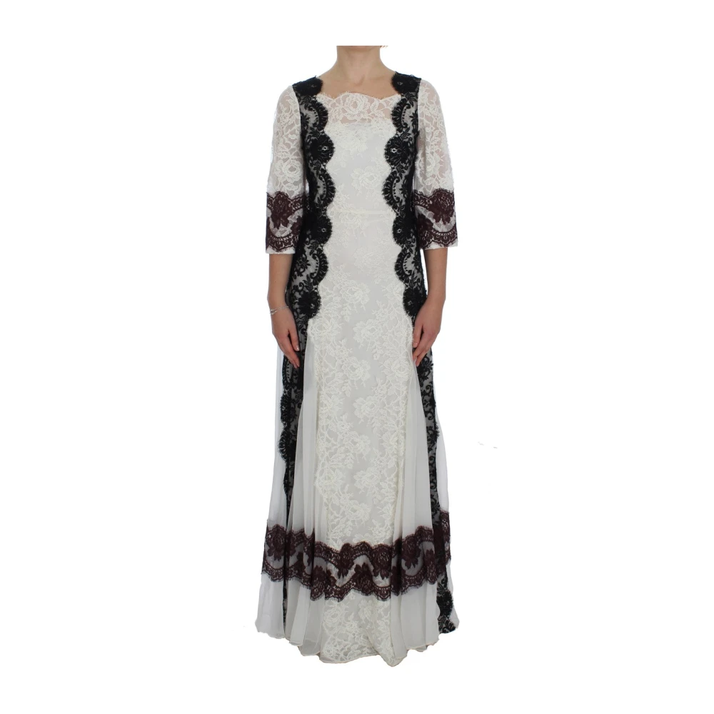 Dolce & Gabbana Women's White Gowns, 2XS, Floral Lace Maxi Dress