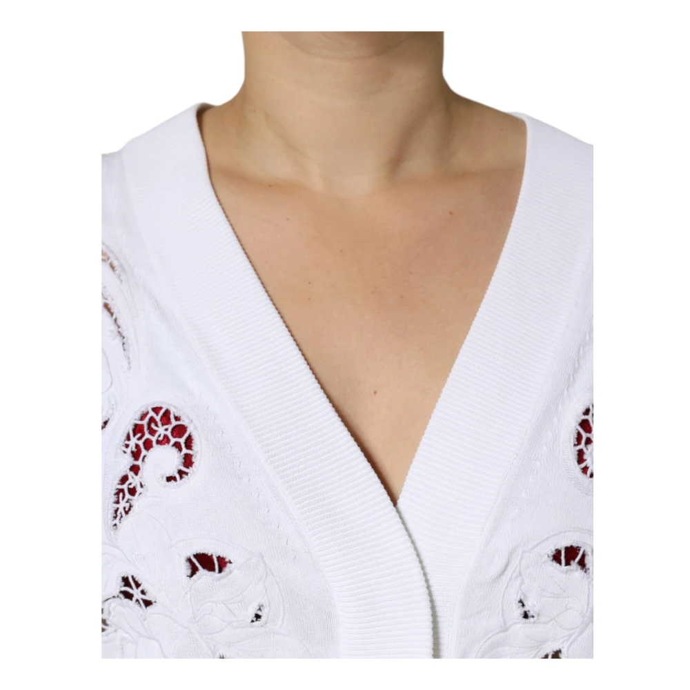 Dolce & Gabbana Witte Bloemige Cardigan Sweater Knoopsluiting White Dames