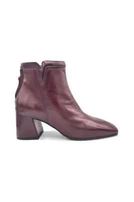 Burgundy Läder Ankel Boot Dragkedja Stängning