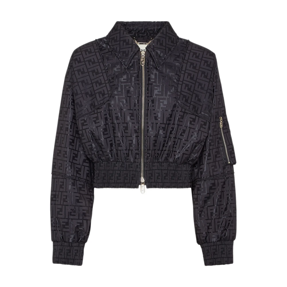 Fendi Zwarte Bomberjack FF Jacquard Stof Black Dames