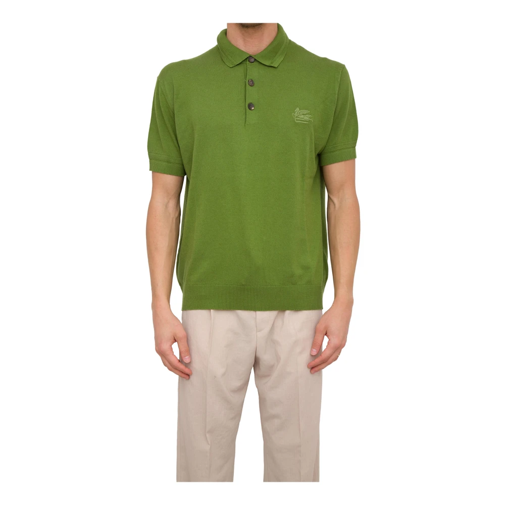 ETRO Groene Gebreide Polo Shirt Green Heren