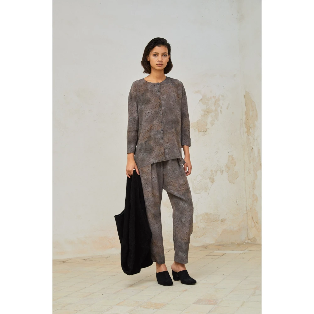 Cortana Zijden Dejavu Print Broek Gray Dames