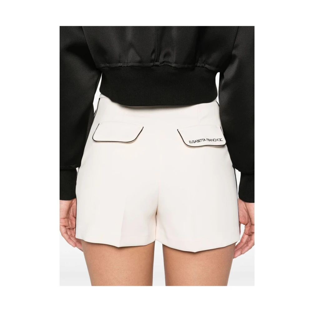 Elisabetta Franchi Beige Geborduurd Logo Zijzak Shorts White Dames