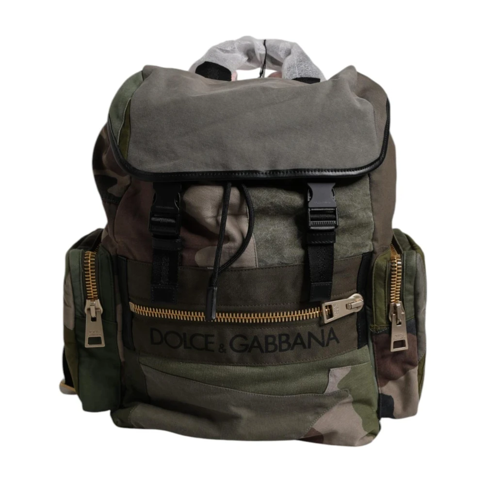 Dolce & Gabbana Men's Green Camouflage Patchwork School Backpack Bag