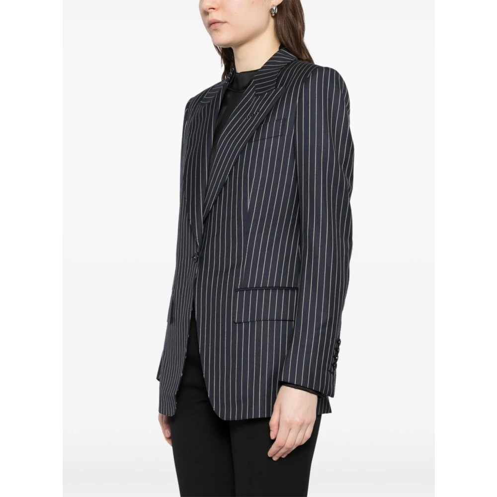 Tom Ford Blauwe Geknoopte Jas met Inkeping Revers Blue Dames