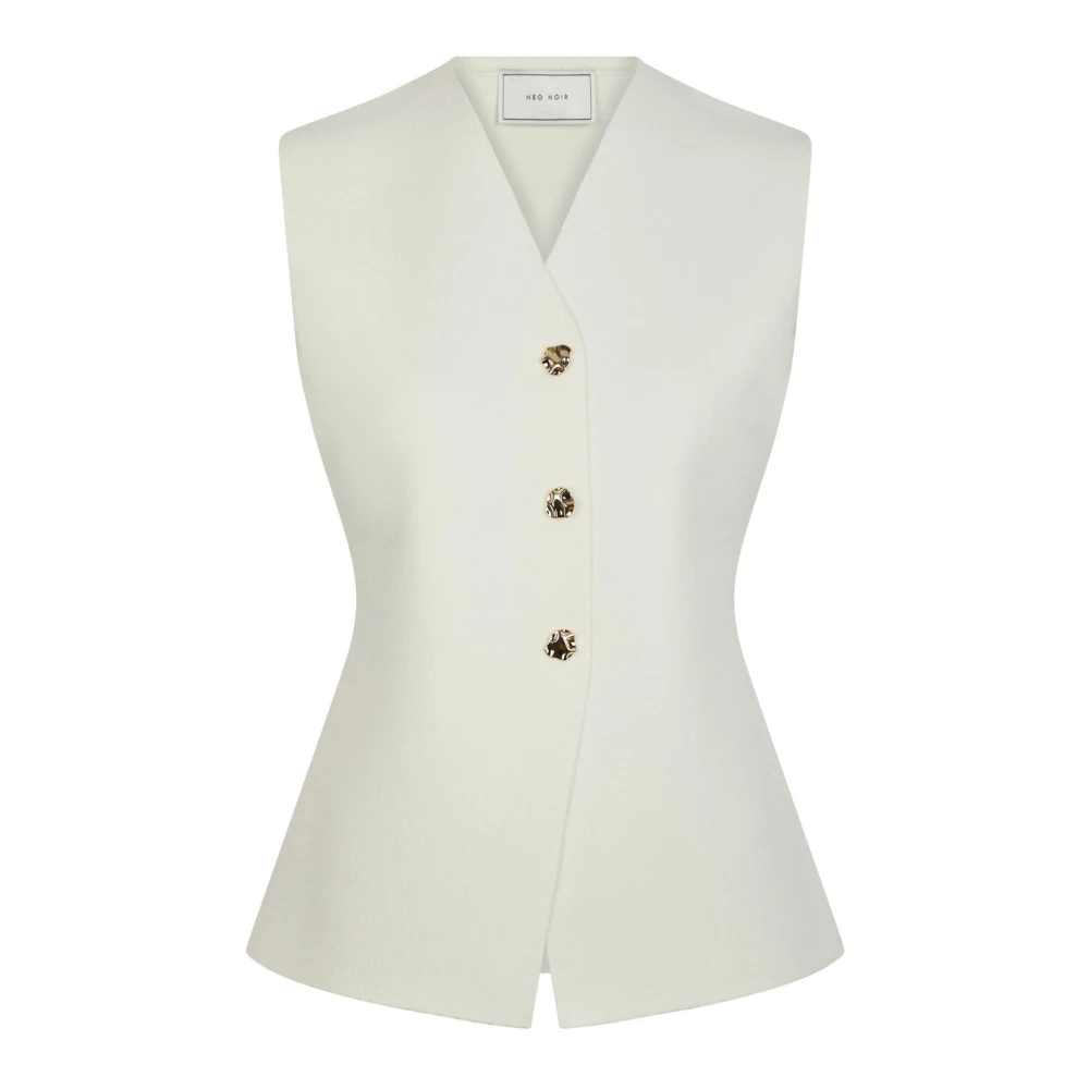Neo Noir White Waistcoats, Female, Xl, Elegant Knit Vest With Gold Buttons