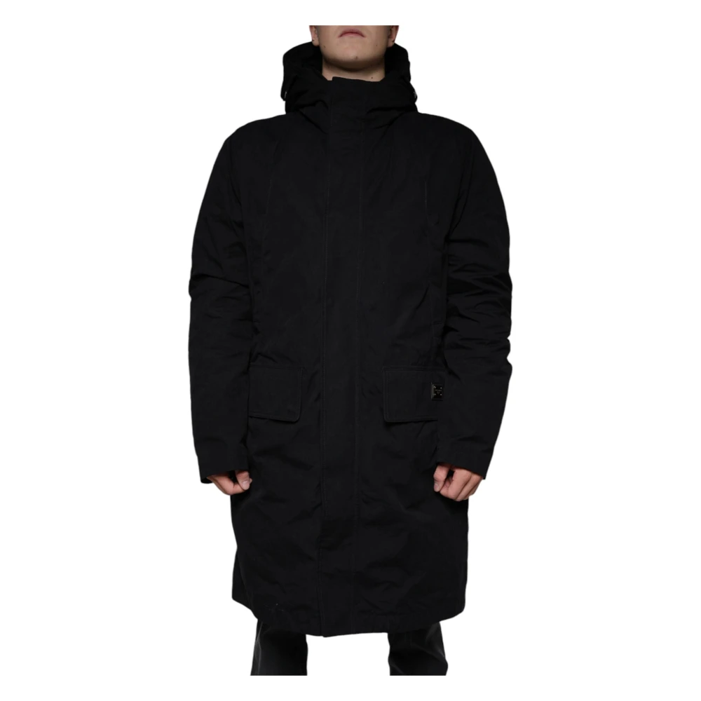 Dolce & Gabbana Men's Black Parkas, L, Hooded Parka Coat