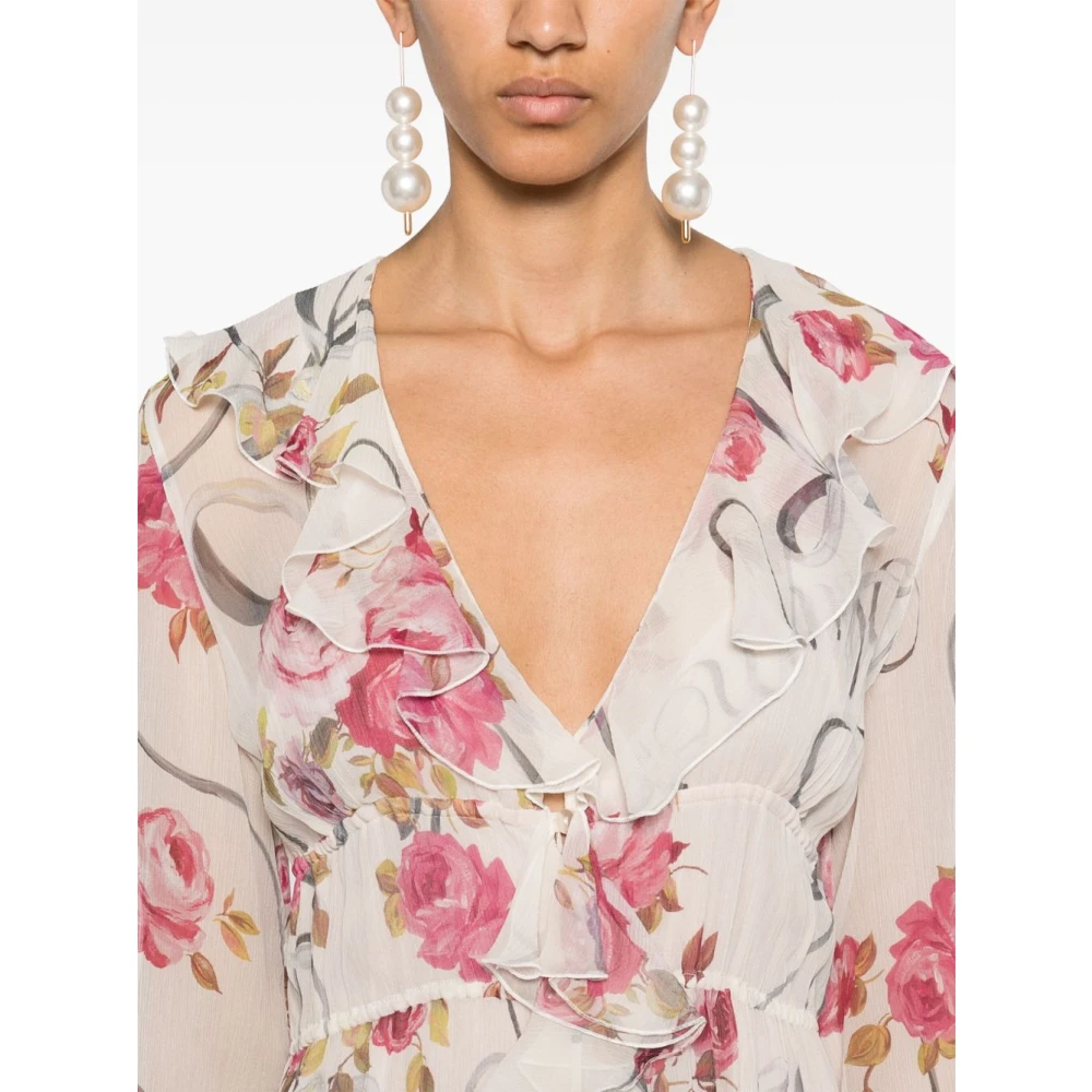 Blumarine Bloemenprint lange jurk met V-hals White Dames