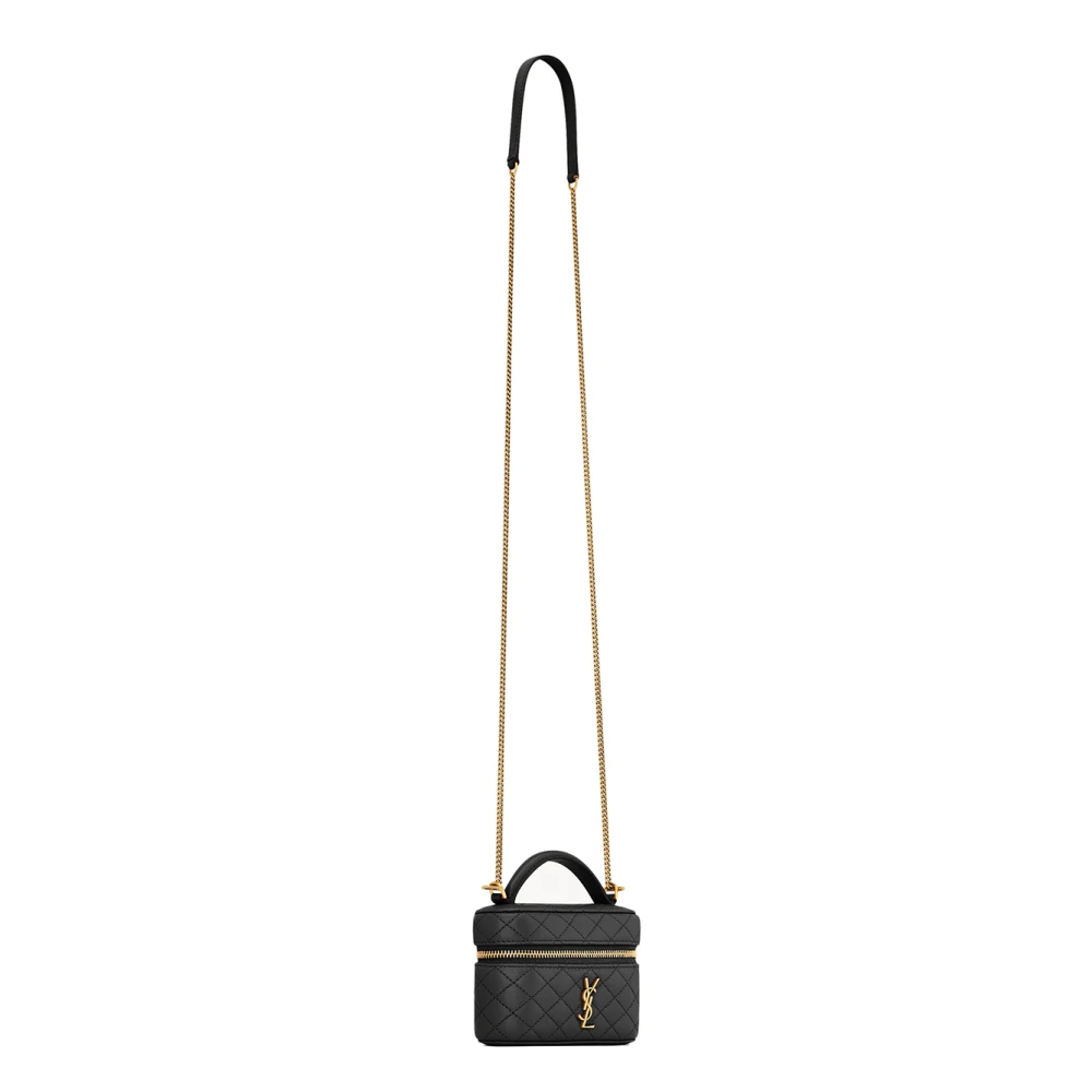 Saint Laurent Zwarte Leren Crossbody Tas Rits Sluiting Black Dames