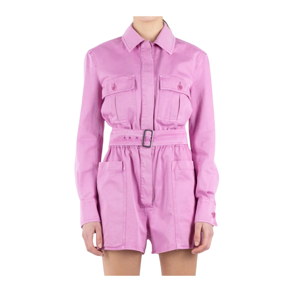 Max Mara Korte Workwear Jumpsuit Pioen Katoen Pink Dames