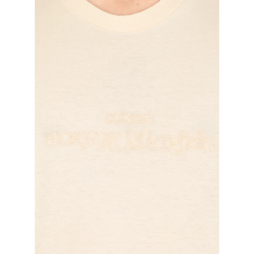 Maison Margiela Beige Katoenen T-shirt met Logo Beige Heren
