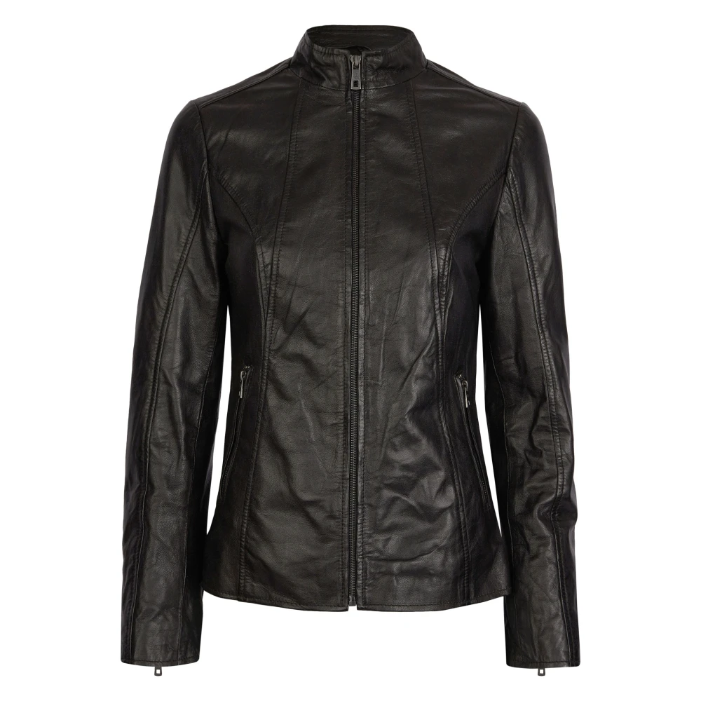 Bugatti Elegante leren jas met opstaande kraag Black Dames