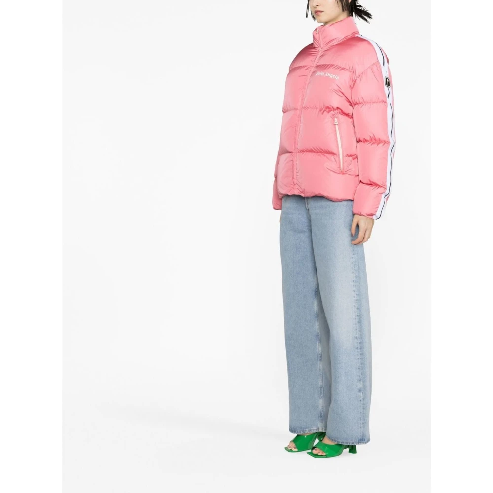 Palm Angels Roze Contrast Logo Puffer Jas Pink Dames